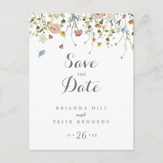 Farbenfrohe Dainty Wilde Blume Save the Date Postkarte (Vorderseite)