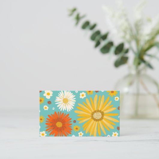 Farbenfrohe Daisies aquamarin Blue Visitenkarte (Stehend Vorderseite)