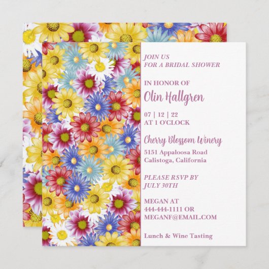 Farbenfrohe Daisies Bridal Dusche Einladung (Vorne/Hinten)