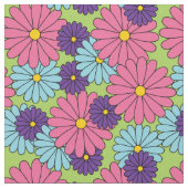 Farbenfrohe Daisies Fabric Stoff (Nahaufnahme)