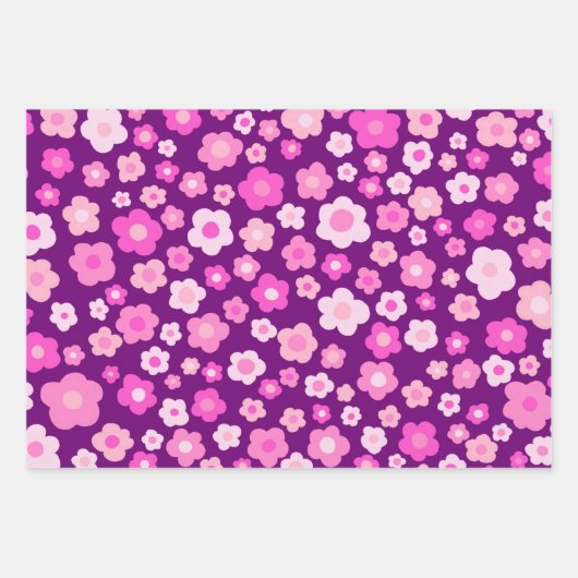 Farbenfrohe Daisies floral Bright Bold Retro Niedl Geschenkpapier Set (Vorderseite 3)