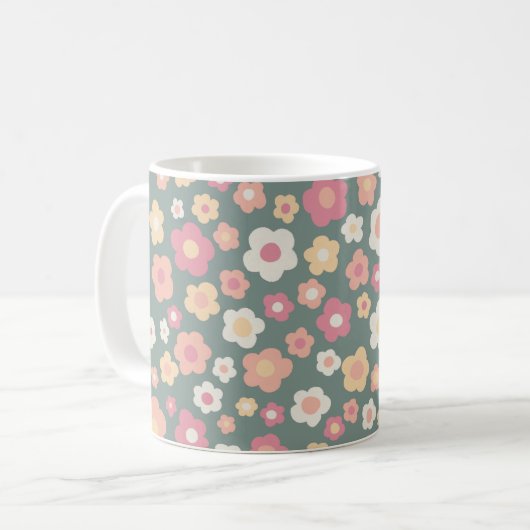 Farbenfrohe Daisies florales Retro Muster Pastel Kaffeetasse (Vorderseite Links)
