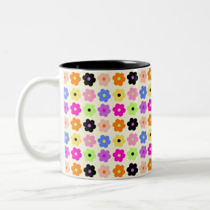 Farbenfrohe Daisis Retro Minimalistisches Blumenmu Zweifarbige Tasse