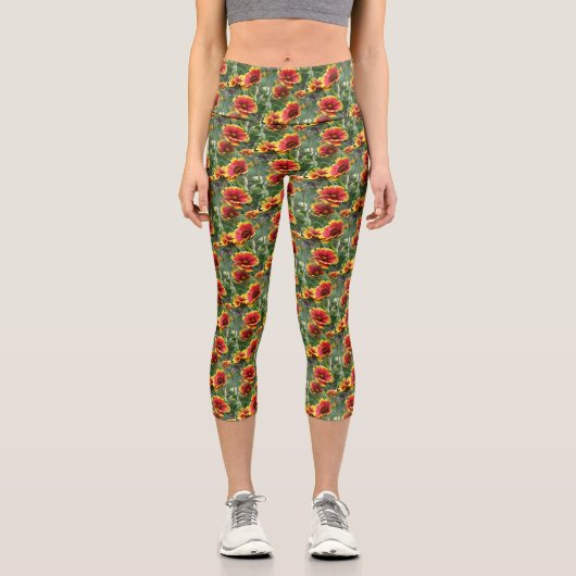 Farbenfrohe Daisy Blume Naturmuster Capri Leggings (Vorderseite)