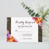 Farbenfrohe Daisy Rustic Barn Wood Wedding RSVP Ca Karte (Stehend Vorderseite)