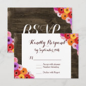 Farbenfrohe Daisy Rustic Barn Wood Wedding RSVP Ca Karte (Vorne/Hinten)