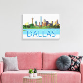 Farbenfrohe Dallas Skyline-Illustration Leinwanddruck (Insitu (Wohnzimmer))