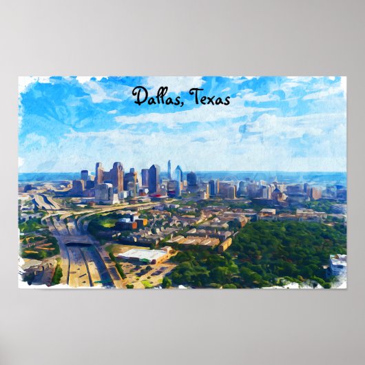Farbenfrohe Dallas Texas Panorama Stadtsicht Poster (Vorne)