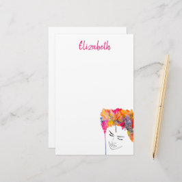 Farbenfrohe Dame funkelnde Haarfarbe Briefpapier