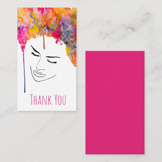 Farbenfrohe Dame funkelnde Haarfarbe Mitteilungskarte (Vorne/Hinten)