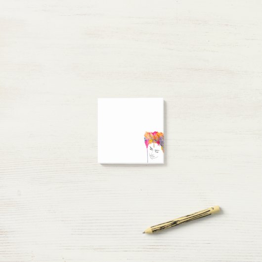 Farbenfrohe Dame funkelnde Haarfarbe Post-it Klebezettel (Auf Schreibtisch)