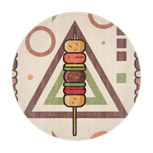 Farbenfrohe Dango-Spieße geometrisches Muster Schneidebrett (Vorderseite)