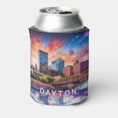 Farbenfrohe Dayton Skyline Abstrakt Art Dosenkühler (Kanne Rückseite)