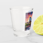 Farbenfrohe Dayton Skyline Abstrakt Art Schnapsglas (Links)