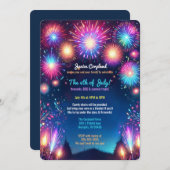 Farbenfrohe Dazzling Feuerwerke 4. Juli Party Einladung (Vorne/Hinten)