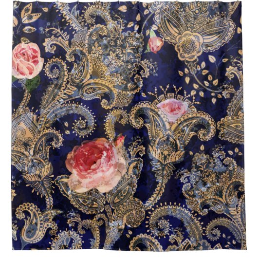 Farbenfrohe dekorative Blume Batik Duschvorhang (Vorderseite)