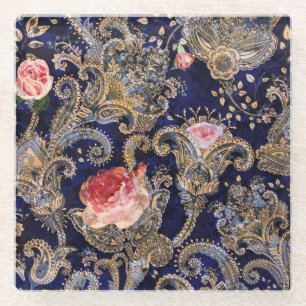 Farbenfrohe dekorative Blume Batik Glasuntersetzer