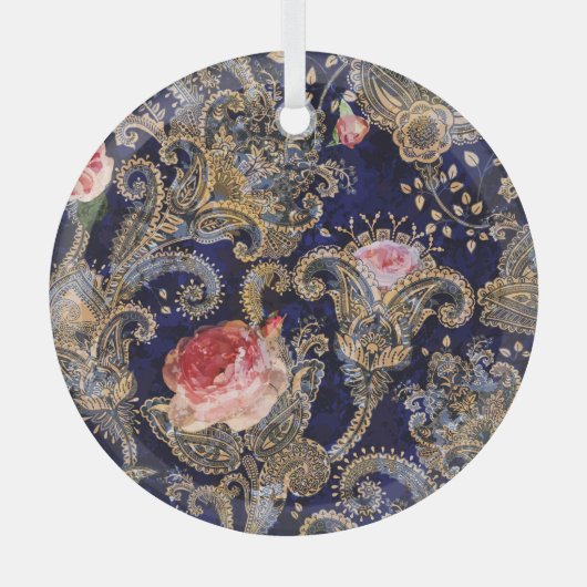 Farbenfrohe dekorative Blume Batik Ornament Aus Glas (Vorderseite)