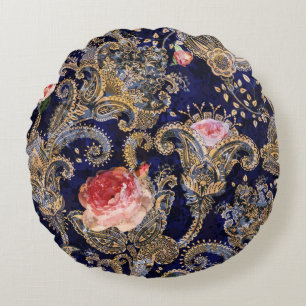 Farbenfrohe dekorative Blume Batik Rundes Kissen
