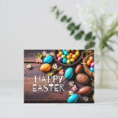 Farbenfrohe dekorative Eier Happy Oaster Postkarte (Stehend Vorderseite)