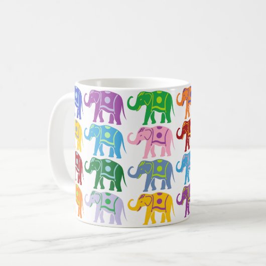 Farbenfrohe Dekorative Elefantenmuster Kaffeetasse (Vorderseite Links)