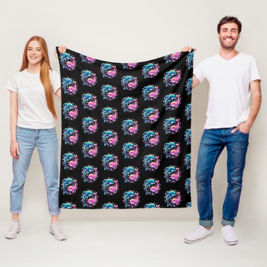 Farbenfrohe Delfin-Ozean-Kunst Buntes Meerestiere Fleecedecke (Beispiel)
