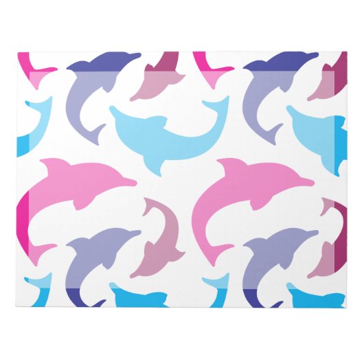 Farbenfrohe Delphine Muster Hot Pink Aquamarin Blu Notizblock (Vorderseite)
