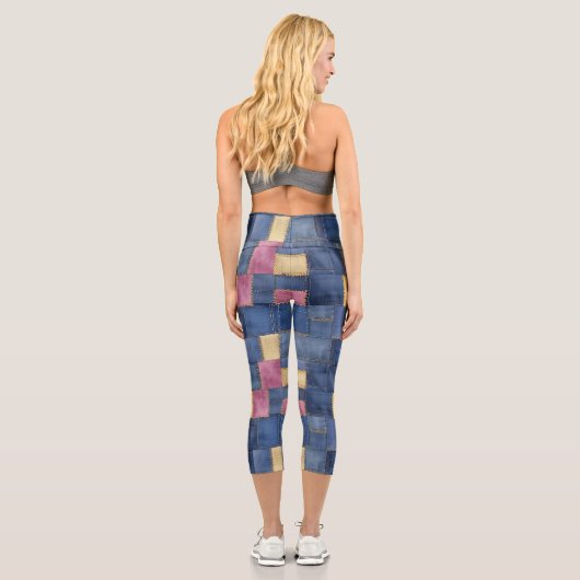 Farbenfrohe Denim Patchwork mit benutzerdefinierte Capri Leggings (Rückseite)