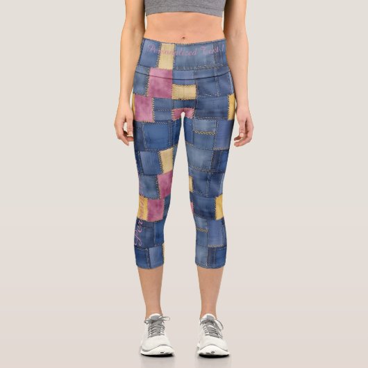 Farbenfrohe Denim Patchwork mit benutzerdefinierte Capri Leggings (Vorderseite)