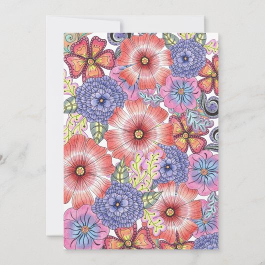 Farbenfrohe detaillierte Blume und Blätter Quincea Einladung (Rückseite)