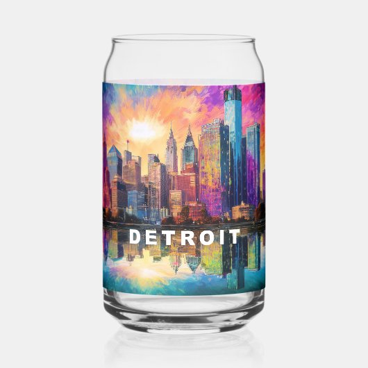 Farbenfrohe Detroit Skyline Dosenglas (Rückseite)