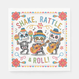 Farbenfrohe Día de los Muertos Fiesta Skelett-Band Serviette