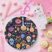Farbenfrohe Dia de los muertos Muster Pappteller (Party)