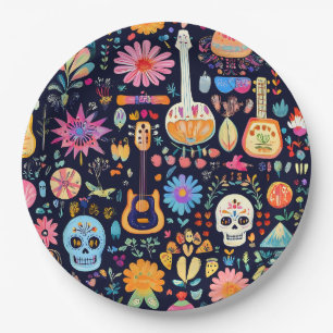 Farbenfrohe Dia de los muertos Muster Pappteller