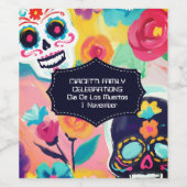 Farbenfrohe Dia De Los Muertos Zuckerschädel Weinetikett (Einzelnes Label)