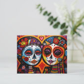 Farbenfrohe 💀 Día de Muertos Postkarte (Stehend Vorderseite)