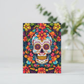 Farbenfrohe Dia de Muertos ☠️ Sugar Skull Postkarte (Stehend Vorderseite)