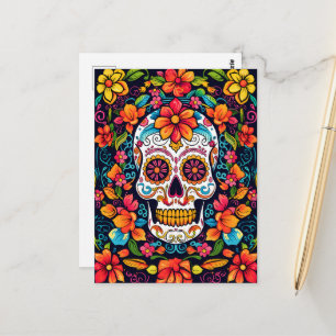 Farbenfrohe Dia de Muertos ☠️ Sugar Skull Postkarte