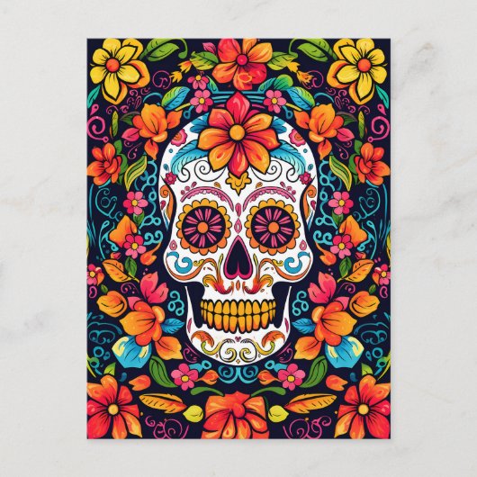 Farbenfrohe Dia de Muertos ☠️ Sugar Skull Postkarte (Vorderseite)