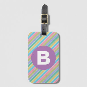 Farbenfrohe diagonale Bonbonstreifen Lila Monogram Gepäckanhänger
