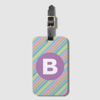 Farbenfrohe diagonale Bonbonstreifen Lila Monogram Gepäckanhänger