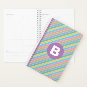Farbenfrohe diagonale Candy-Streifen lila Monogram Planer