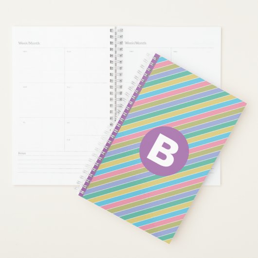 Farbenfrohe diagonale Candy-Streifen lila Monogram Planer (Anzeige)