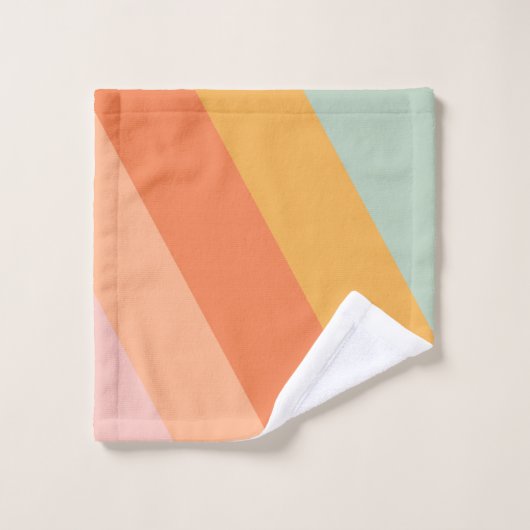 Farbenfrohe Diagonalstreifen Retro Candy Pastell Badhandtuch Set (Waschlappen)
