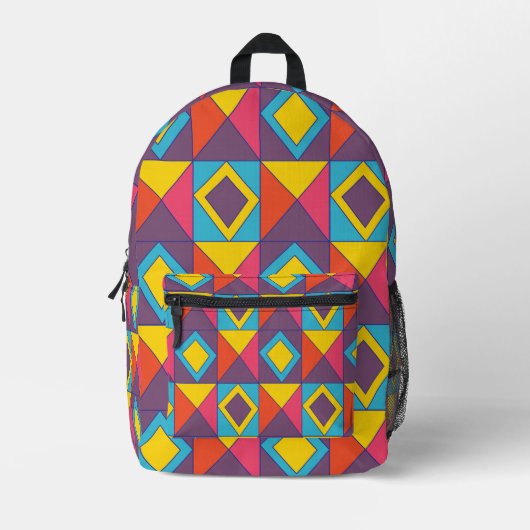 Farbenfrohe Diamantdreieck Geometrie Bedruckter Rucksack (Vorderseite)
