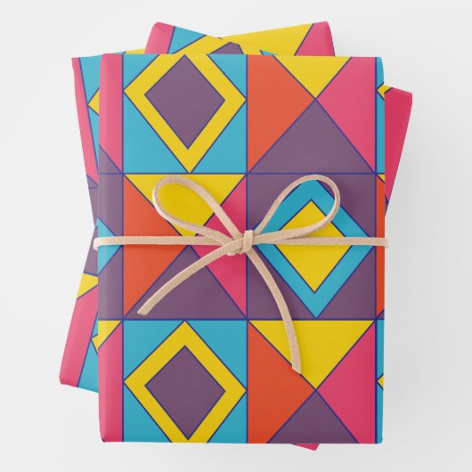 Farbenfrohe Diamantdreieck Geometrie Geschenkpapier Set (Beispiel)