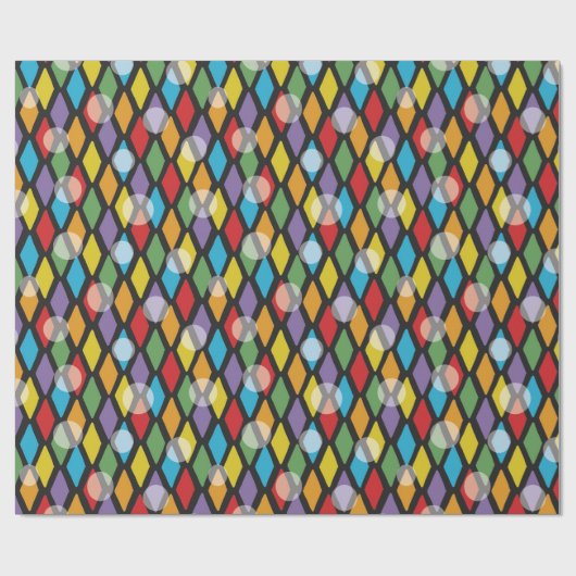 Farbenfrohe Diamanten und transparente Punkte auf  Geschenkpapier (Flach)