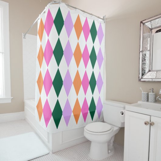 Farbenfrohe Diamantmuster Mitte des Jahrhunderts M Duschvorhang (Beispiel)