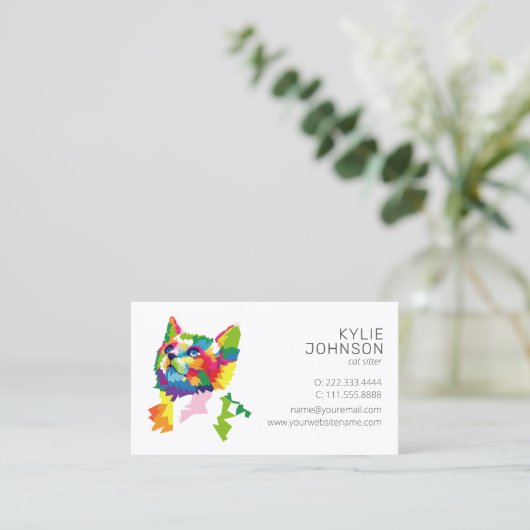 Farbenfrohe Dienstleistungen für Haustiere | Cat S Visitenkarte (Stehend Vorderseite)