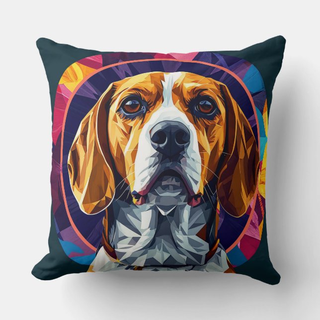 Farbenfrohe digitale Artwork eines Beagle Hund Kissen (Vorderseite)